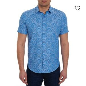 Robert Graham Men's Button-Up Shirt Blue Paisley Classic Fit Short Sleeve 2XL